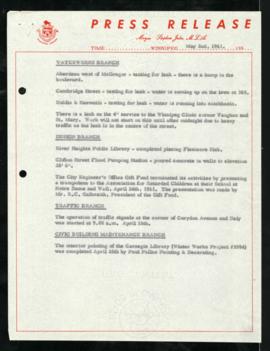 Press Release - May 2, 1961 Branch Updates