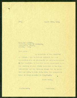 Finance Committee to H.A. Robson regarding food stuffs destroyed from May 15 to July 31, 1919