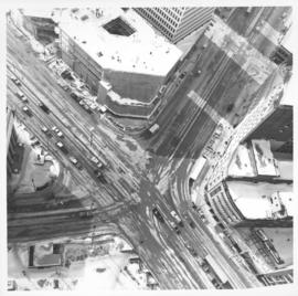 Aerial view of intersection at Portage Avenue and Main Street