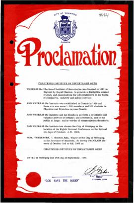 Proclamation - Chartered Institute of Secretaries Week