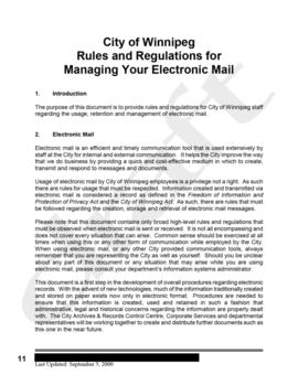 Draft version of City of Winnipeg Rules and Regulations for Managing Your Electronic Mail