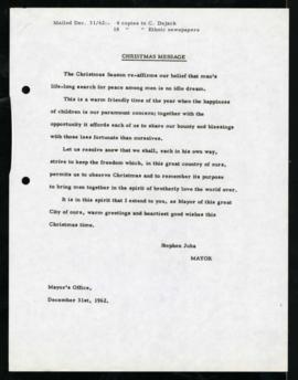 Press Release - Christmas Message 1962