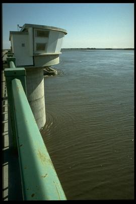 1997 flood - Courchaine Road - water at floodway gates