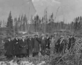 Officials at city wood camp, Greater Winnipeg Water District Railway