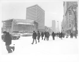 Looking west on Portage Avenue prior to the opening of the Portage and Main underground pedestria...