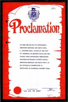 Proclamation - University of Manitoba Freshie Week