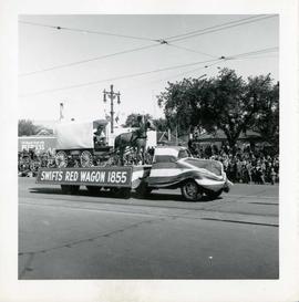 Winnipeg's 75th Anniversary parade - Swift's Red Wagon 1885 float