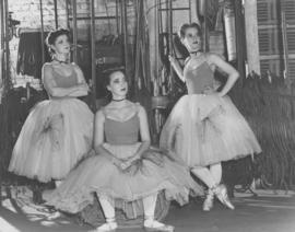 Helen Robertson, Sheila Killough and Viola Busday, members of the Winnipeg Ballet, backstage duri...