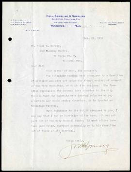 Alderman J.K. Sparling to Frank R. Morris regarding compensation for his work as volunteer firema...