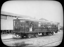 Passengers aboard GWWD Railway Service car at St. Boniface Station