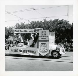 Winnipeg's 75th Anniversary parade - United College float