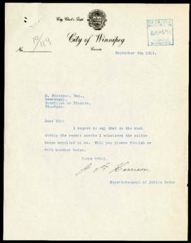 G.A. Harrison to Committee on Finance regarding a badge lost during the strike