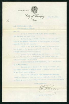 Report on Dairy Inspection for June, 1919