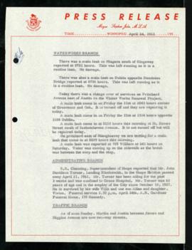 Press Release - April 24, 1961 Branch Updates