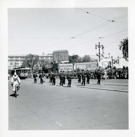 Winnipeg's 75th Anniversary parade - marching band and street car