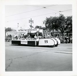 Winnipeg's 75th Anniversary parade - Holstein-Friesian Association float