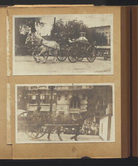 Fire engine and horse-drawn cart