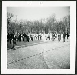 People skating on the pond at St. Vital Park