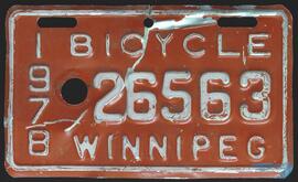 City of Winnipeg bicycle license plate