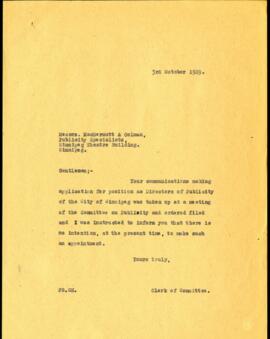 Publicity Committee response to MacDermott and Colman, Publicity Specialists, regarding bid to ru...