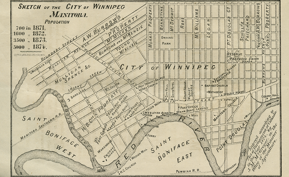 Map of Winnipeg in 1874, from the book 