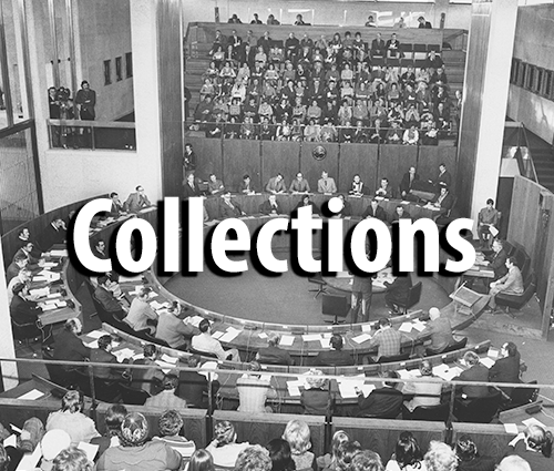 Inaugural meeting of City Council, 1972. Overlaid text says Collections.