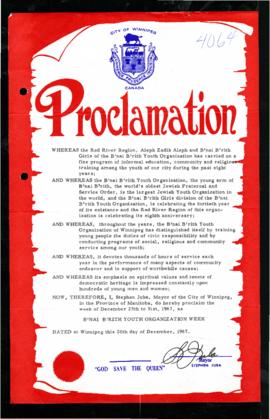 Proclamation - B'nai B'rith Youth Organization Week