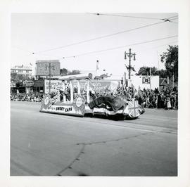Winnipeg's 75th Anniversary parade - Sweet Caporal cigarettes float