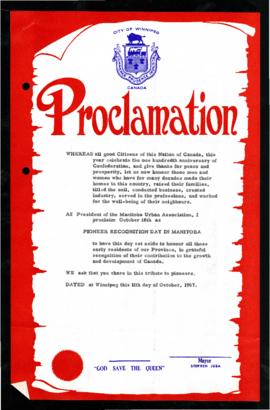 Proclamation - Pioneer Recognition Day in Manitoba