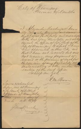 Statutory declaration of A.M. Brown, City Clerk