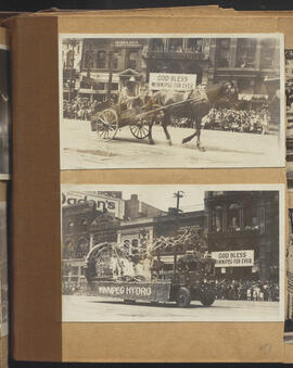 Horse-drawn cart and Winnipeg Hydro float